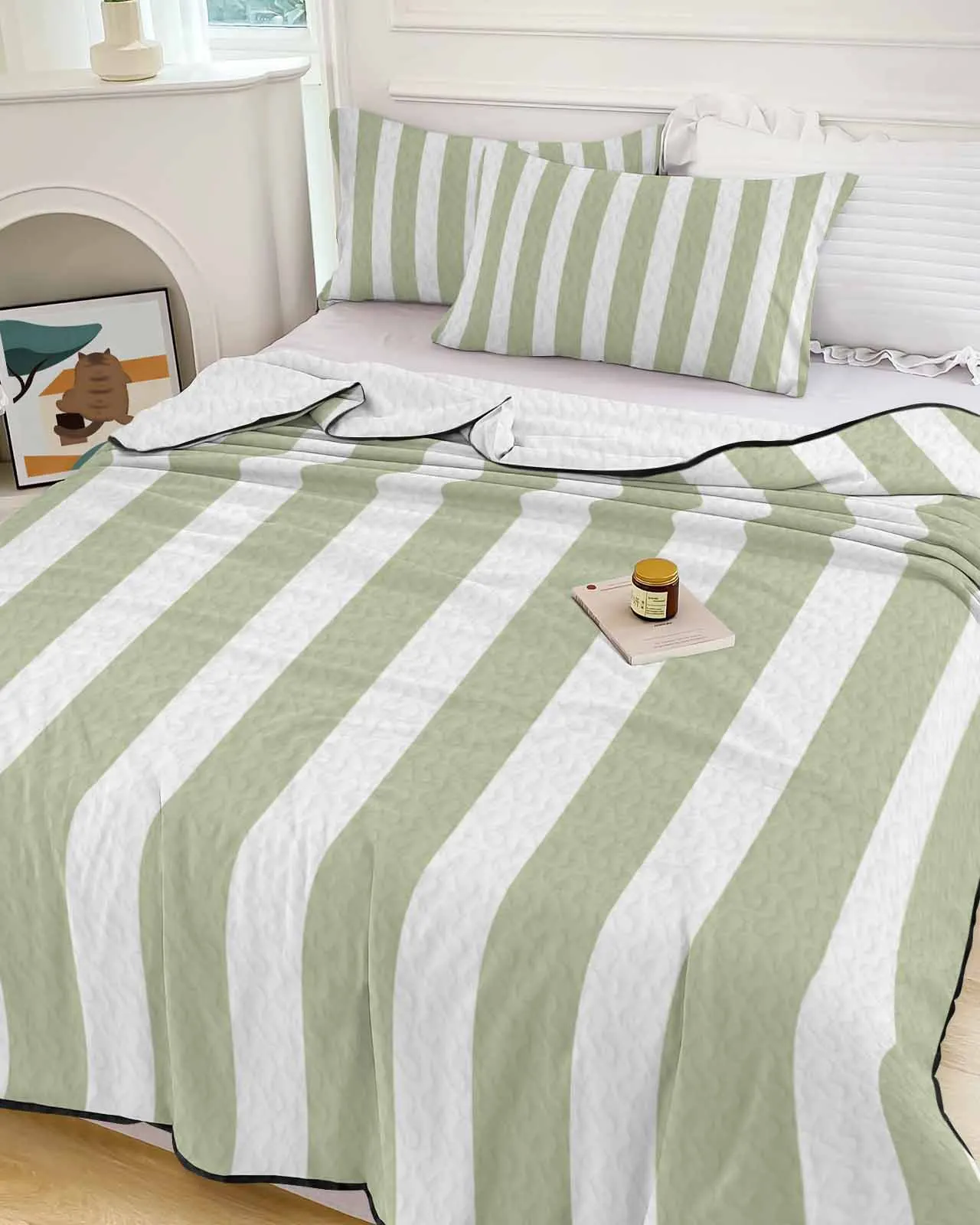 striped-sage-green-summer-cooling-quilt-air-condition-blanket-comfortable-lightweight-bedroom-thin-quilt