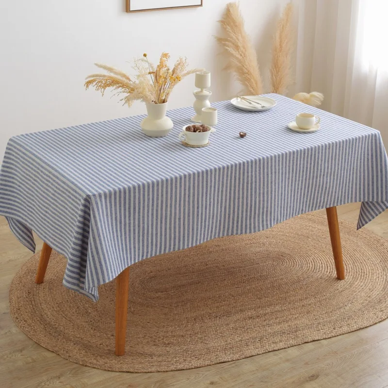 Cotton Linen Japanese Striped Tablecloth Rectangular Tablecloth Thicken Home Coffee Dining Table Fireplace Microwave Cover