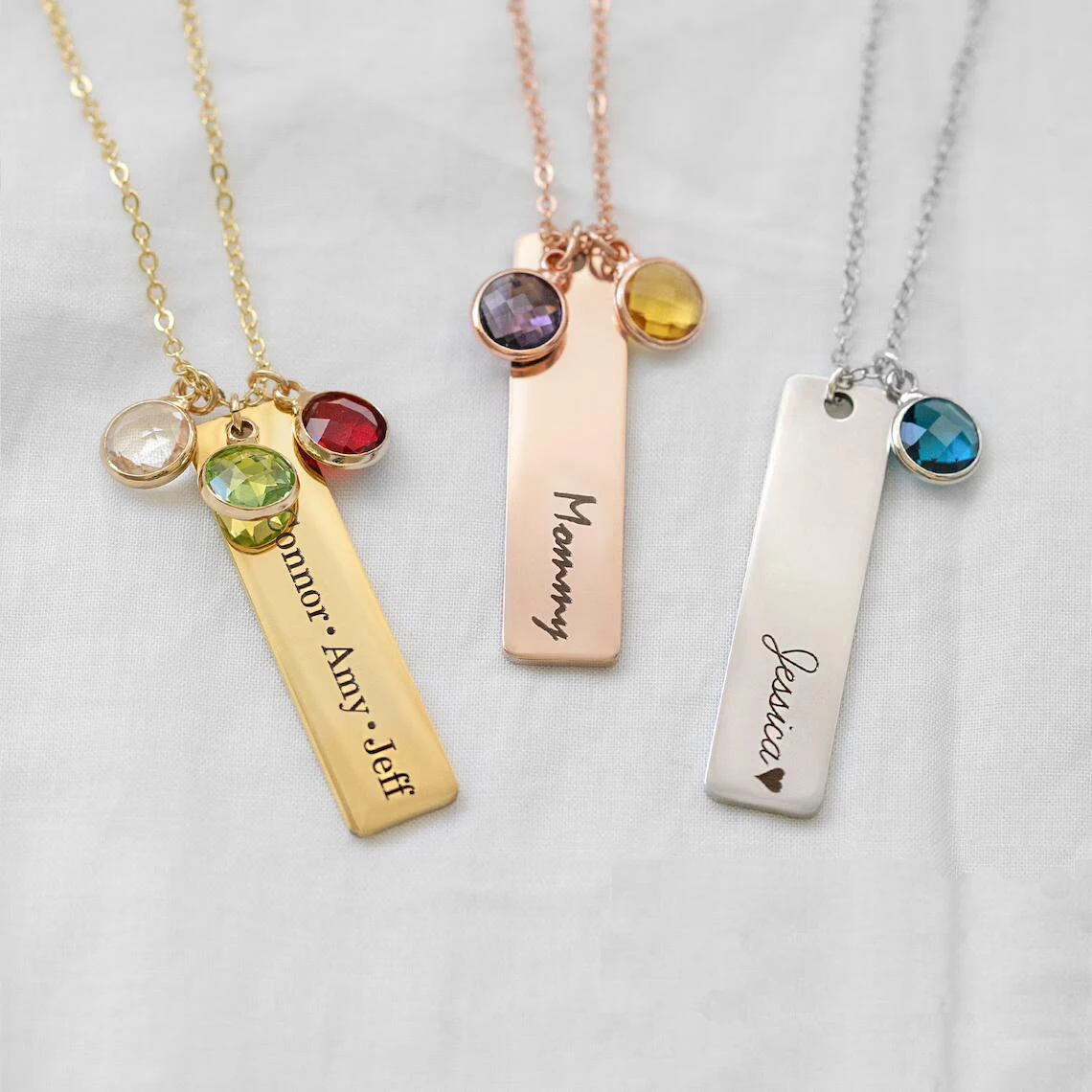 Custom Engraved Names Date Mothers Day Necklace with Kids Names