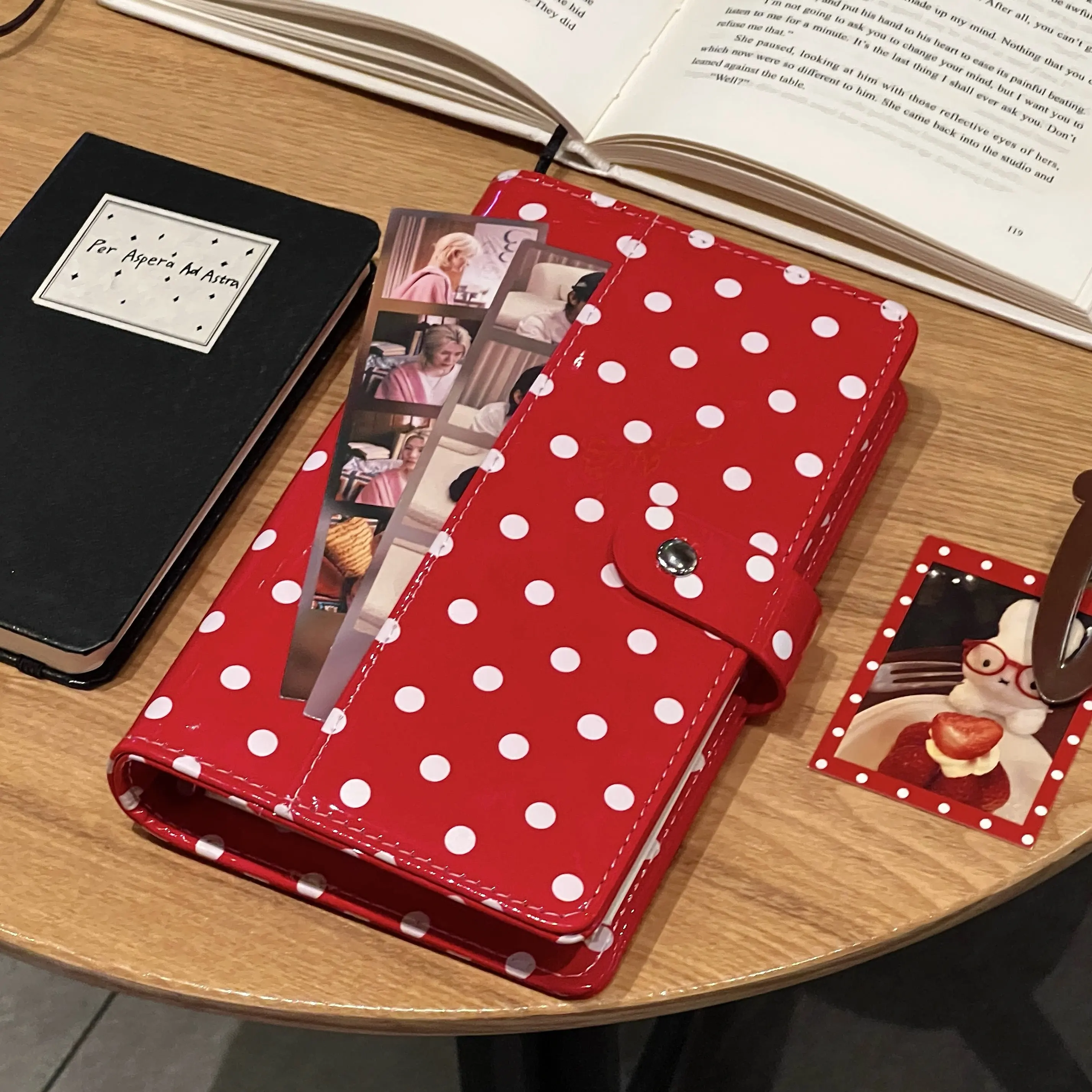 Vintage Red Glossy Patent Leather Binder - Portable A6 Loose-Leaf Travel Journal & Refillable Organizer Notepad