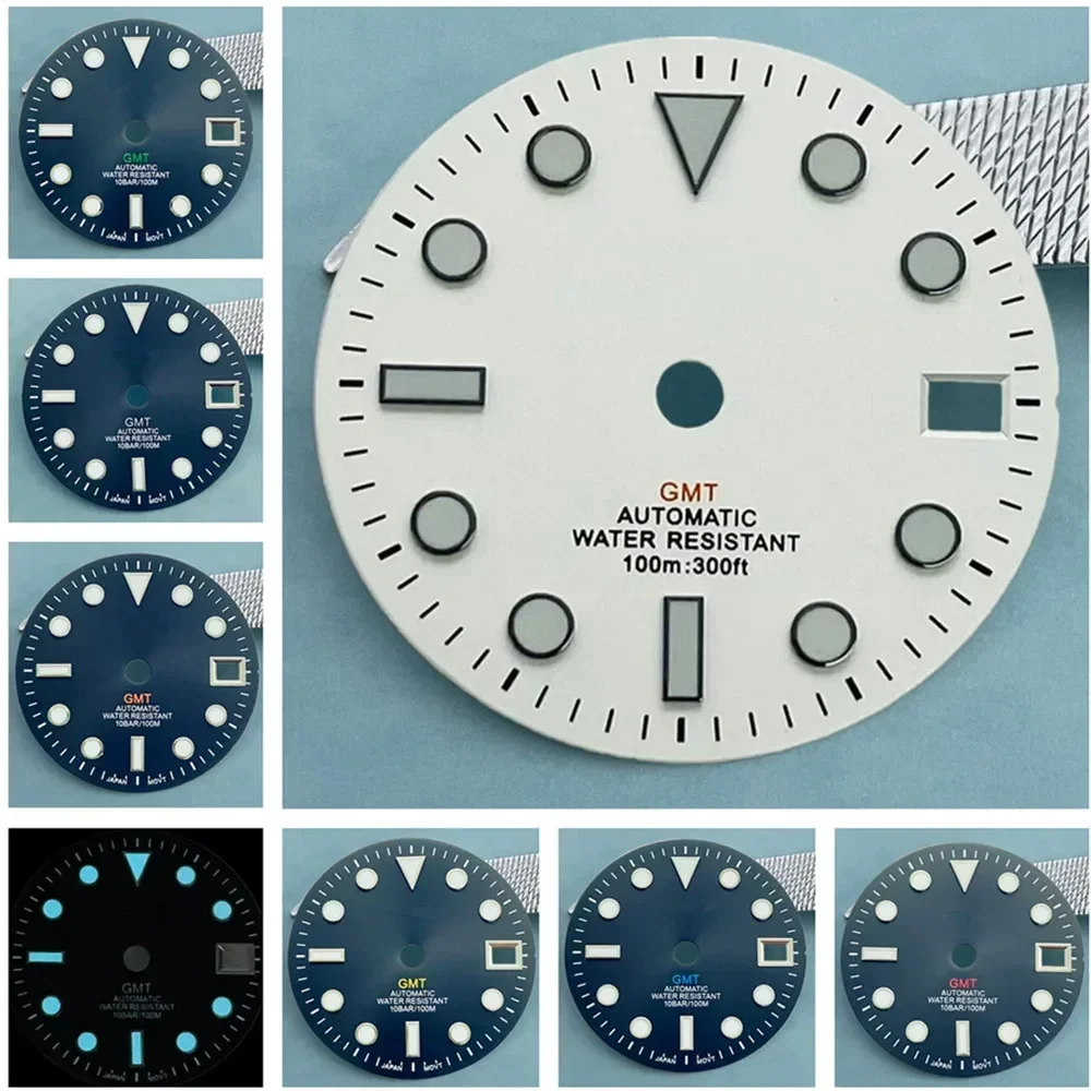 

NH34 Dials GMT Fit Mechanical Watch Modification Accessory for NH34 Movement Blue Luminous Dial 28.5mm S Logo Dial Balck Red GMT
