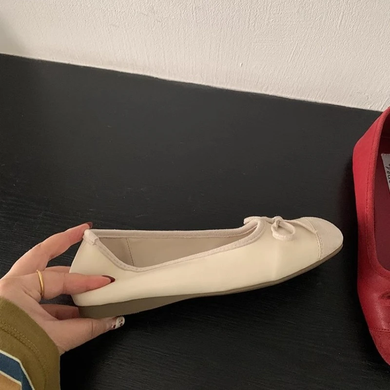 CNMR 2025 Elegant Bow Knot Ballerina Woman Flat Round Toe Comfortable Comfortable Ladies Leather Loafers Single Shoes 3