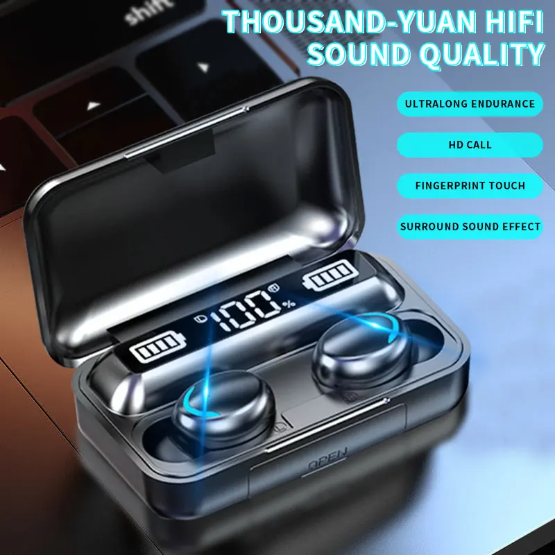 

F9 Wireless Earphones 2200mAh Charging Box Bluetooth 5.0 Headphones 9D Stereo Sports Waterproof Earbuds Headsets With Microphone