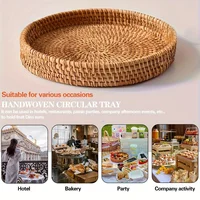 Hand-woven Japanese Bread Basket Steamed Bun Fruit Basket Living Room Household Round Tray Storage Basket 2
