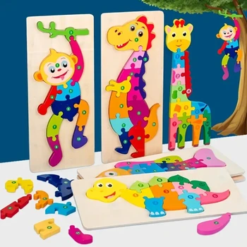 Puzzles en bois pour enfants, puzzles de dinosaures et animaux