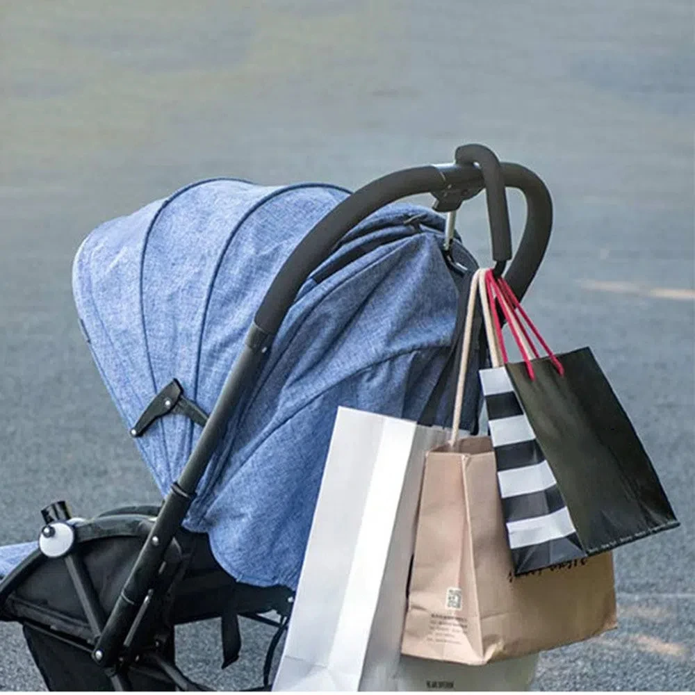 2Pcs Multifunction Baby Stroller Hook D-Ring Sponge Handle Carriage Hanger Aluminum Alloy Soft Grip Pram Lifting Button