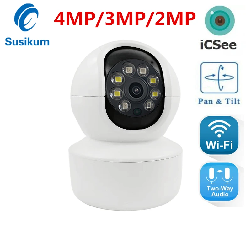 4MP ICSee Security WIFI Camera Smart Home Color Night Vision Two Ways Audio Speed Dome Indoor Wireless MINI Camera 5mp wifi ip camera indoor smart home camhi app two ways audio 355 degree rotation pan tilt wireless cctv camera with rj45 port