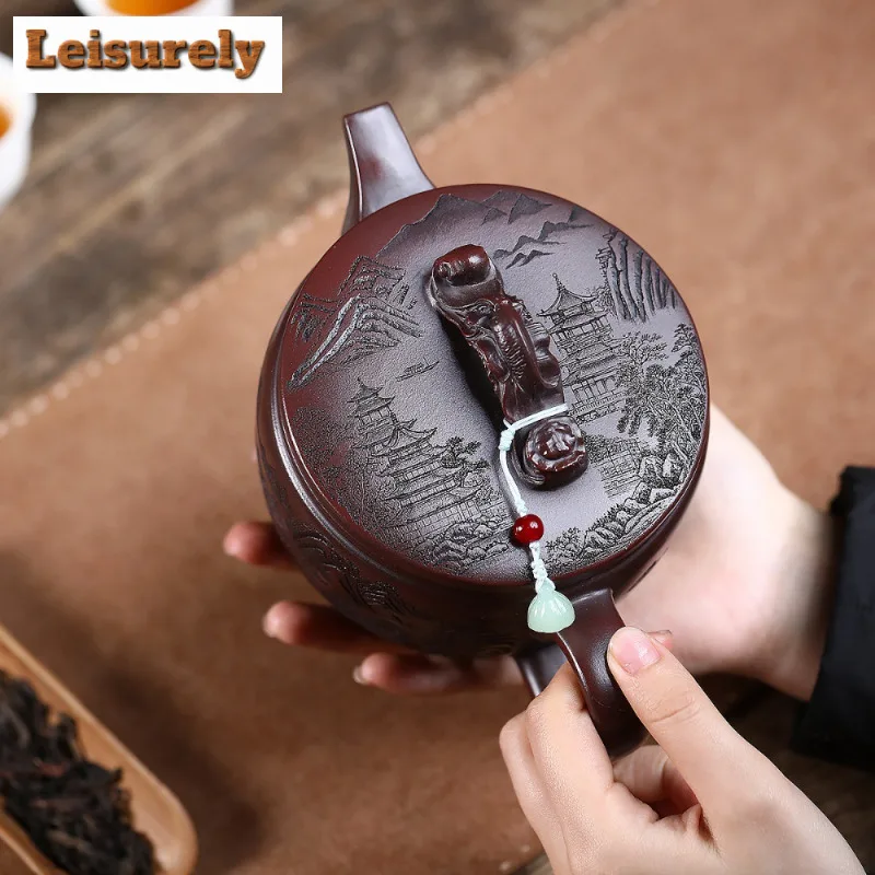 620ml Yixing Purple Clay Teapots Handmade Landscape Large Caliber Pot Raw Ore Stone Red Mud Kettle With Filter Zisha Teaset Gift