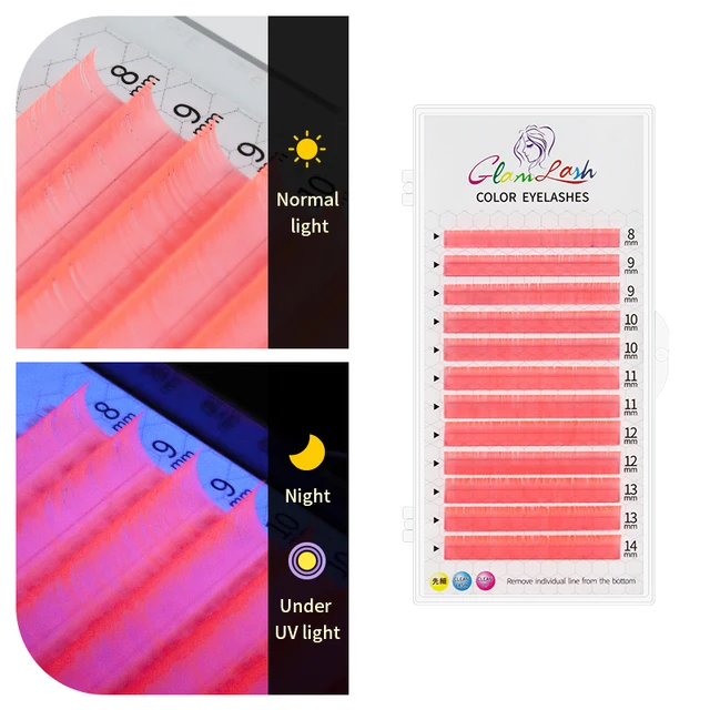 GLAMLASH Gradient Red Green Blue Purple Color Eyelash Extension Individual Faux Mink Ombre False Eye colored Lashes Makeup Tool UV Red