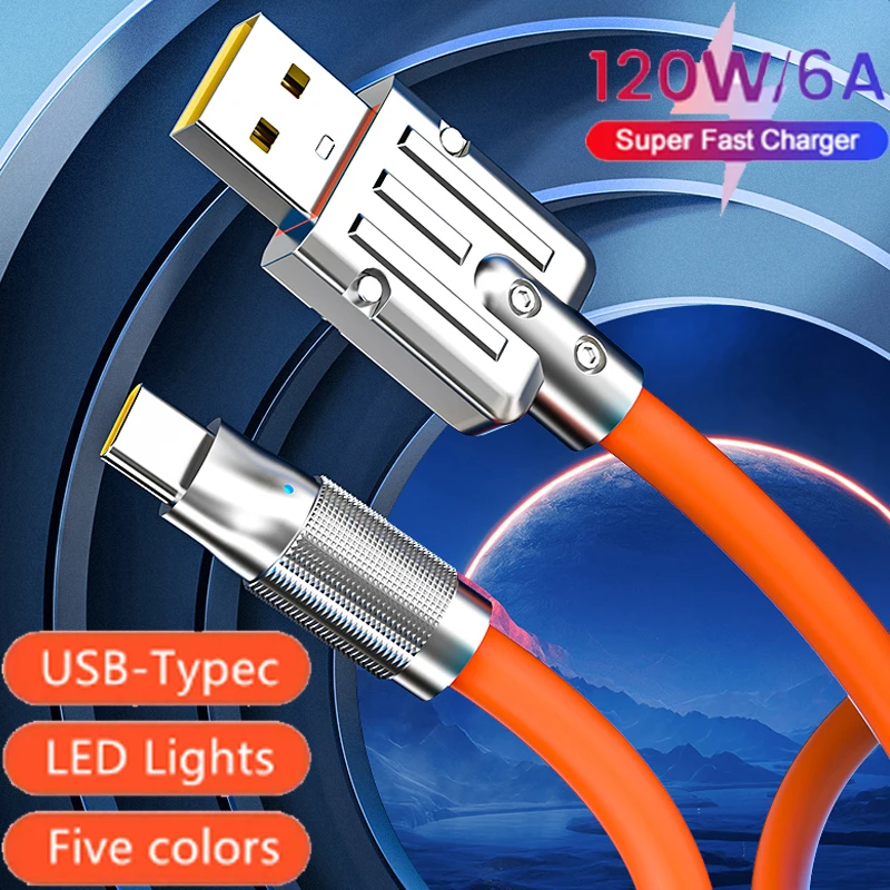 120W 6A Fast Charging Type C Cable for ZTE Axon 40 Ultra vivo iQOO 9
