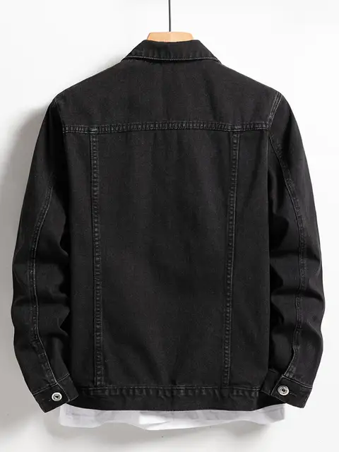 Men's denim jacket for spring and autumn. Black-collar denim coat. Suitable for daily casual wear. Stylish, simple and trendy. 2