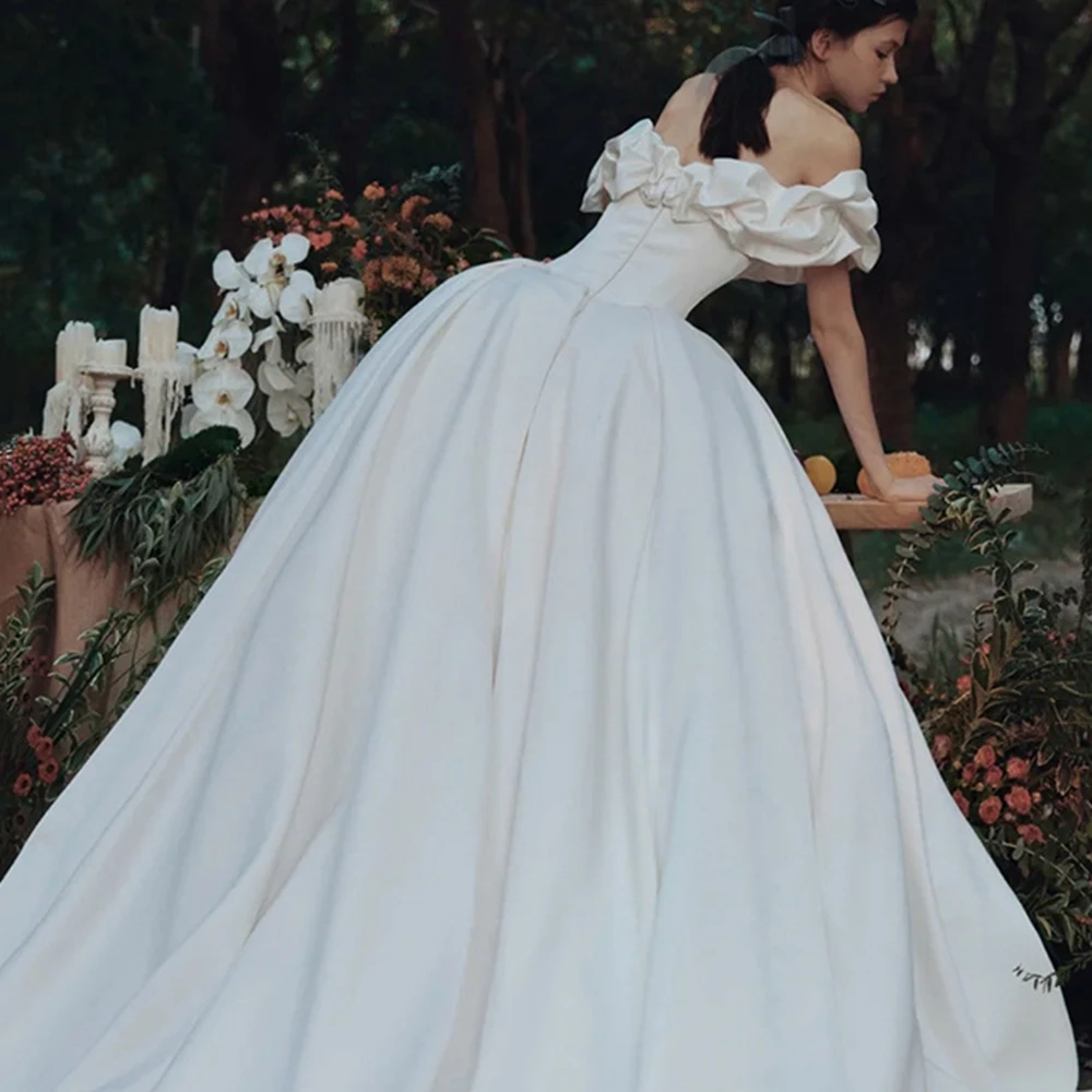 chinese dress ladies Luxurious A-Line Off-Shoulder Applique Wedding Dress Bridal Gowns with Train QW8083 US10 / White & Ivory