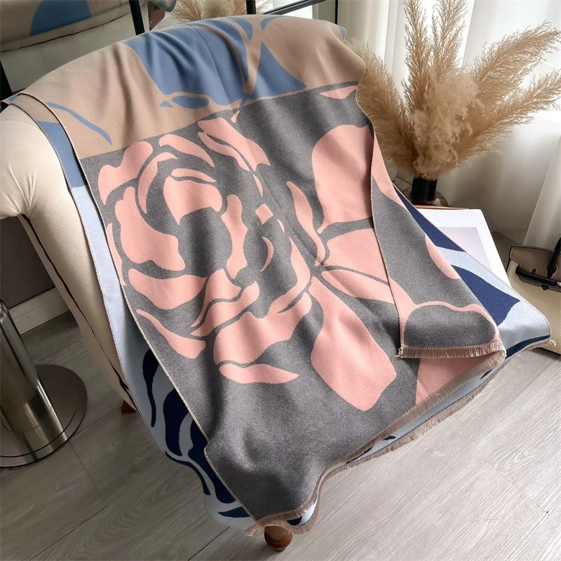 Luxury Cashmere Winter Poncho with Horse Print Shawl Wraps