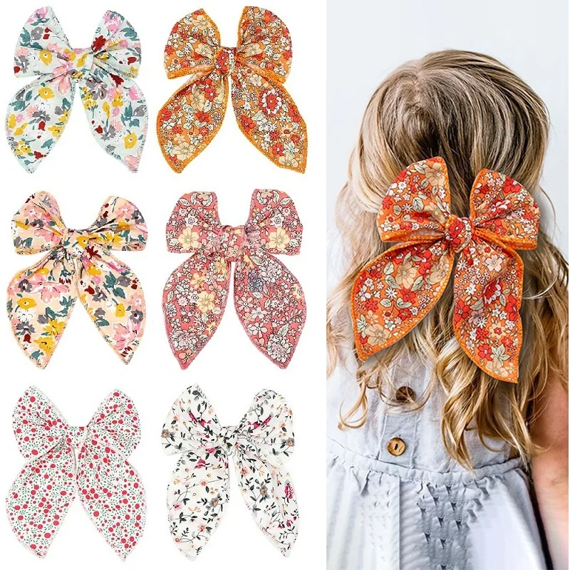 Elegant Chiffon Big Bow Spring Hair Clip Fashion Print Floral Hair