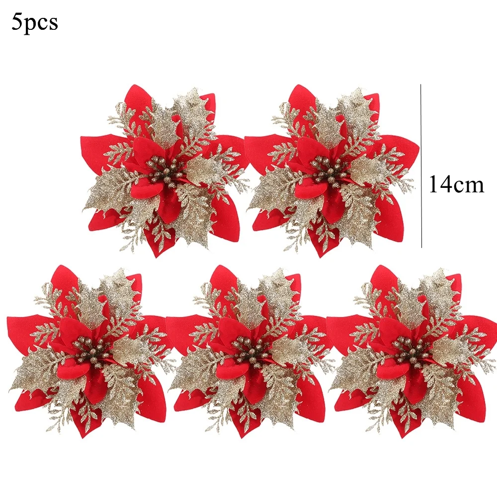 thumbnail image 1 of 5PCS Christmas Flowers Red Gold Blue Artificial Flower Heads 2023 Noel Home Tree Decorations Navidad Party DIY Wreath Supply, 1 of 5