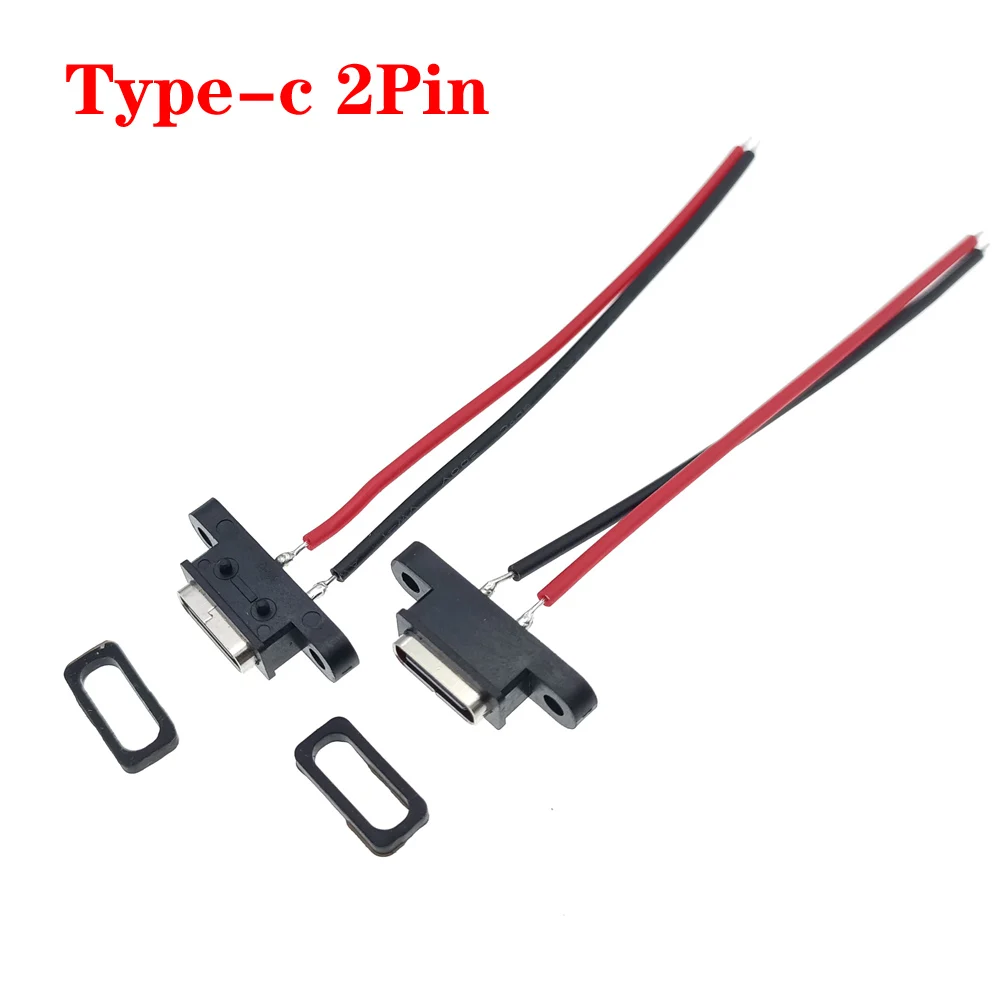 

10pcs 2Pin USB Connector Type-C Waterproof With Rubber Ring Female Water Proof Socket High Current Fast Charging Jack Port