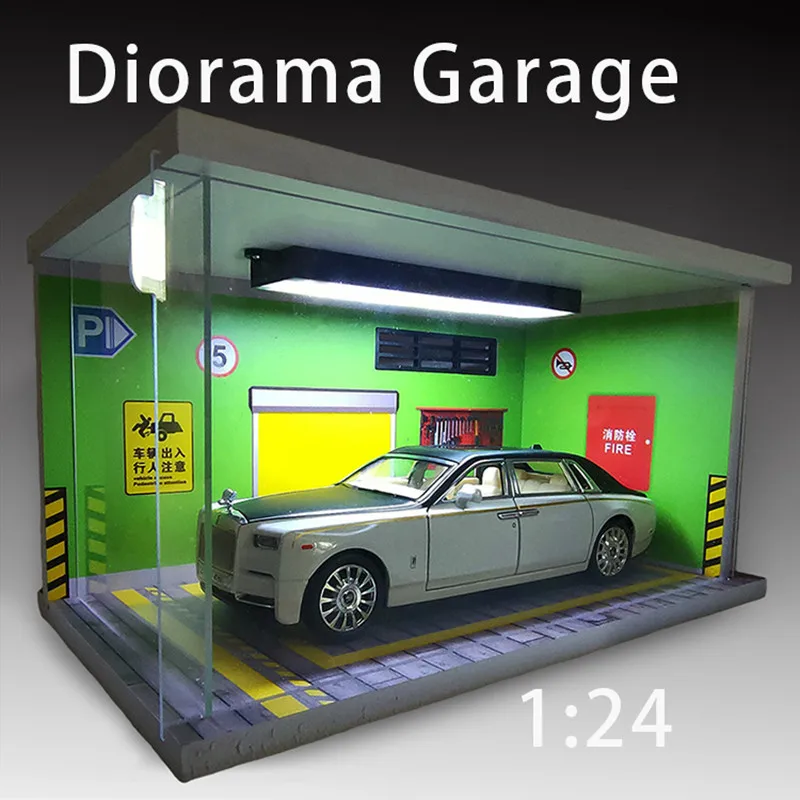 Diorama 1/24 Garage Model Car Diecast Vehicles Toy With LED Lights HD