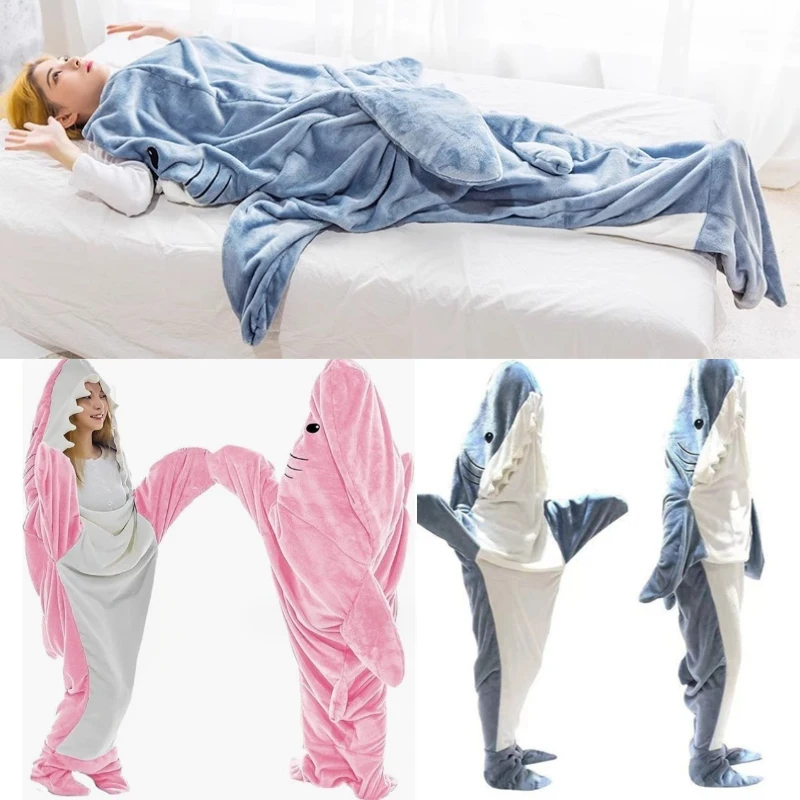 Thickened Warm Flannel Cartoon Shark Sleeping Bag Animal One-Piece Pajamas Large Children Jumpsuit School Robe Kids Playsuit kids pajamas,kids sleeping bag
