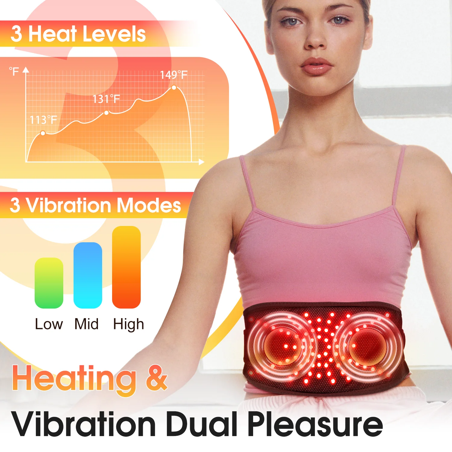 Heating Vibration Waist Massage Belt Red Light Therapy Belt Spine Decompression Lumbar Support Brace Relax Muscle Waist Massager