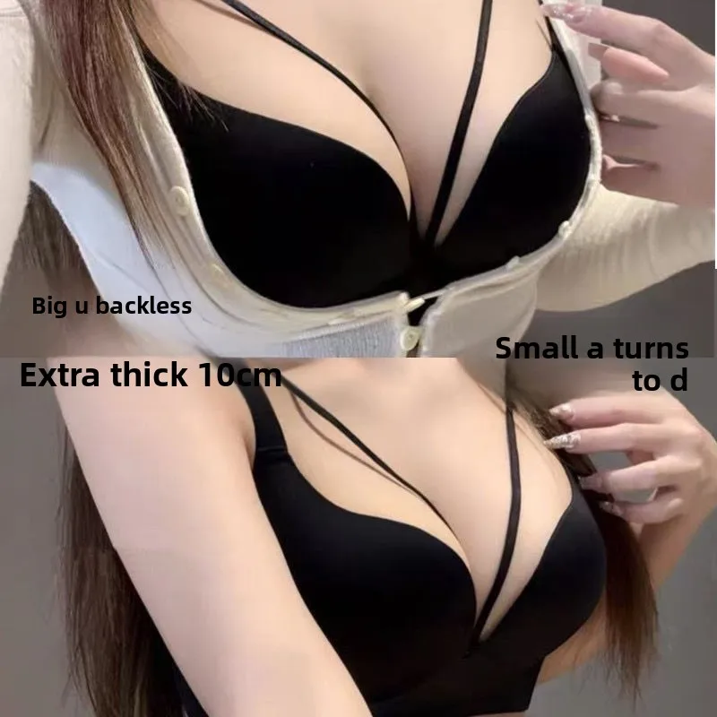 10CM Push Up Bra Deep U Backless Design w/ Crisscross Straps Anti-Sagging Lift Side Support Sexy Bust Enhancer for Cleavage