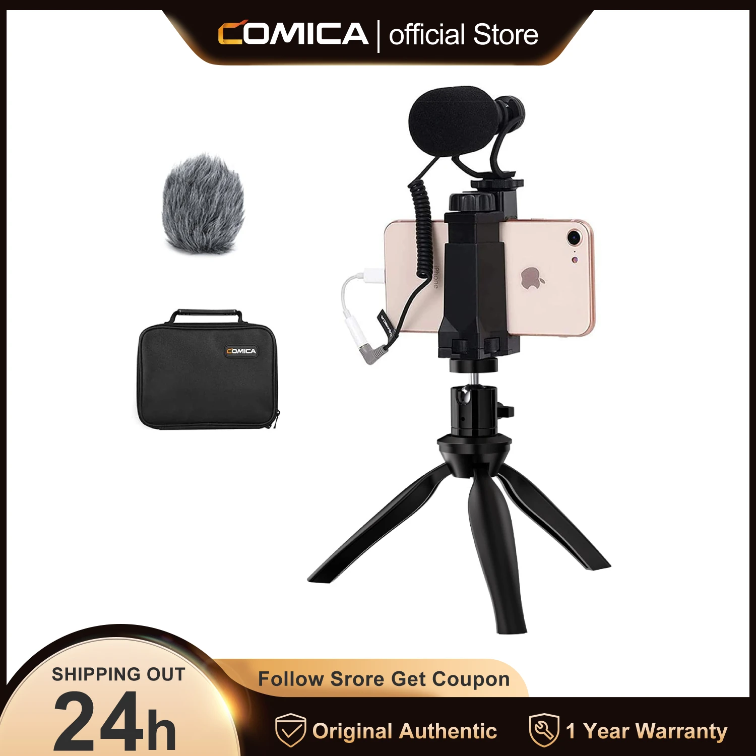 

Comica CVM-VM10-K2 Smartphone Microphone with Tripod, Shotgun Video Mic for iPhone and Android Phone, Vlogging Kit for Youtube