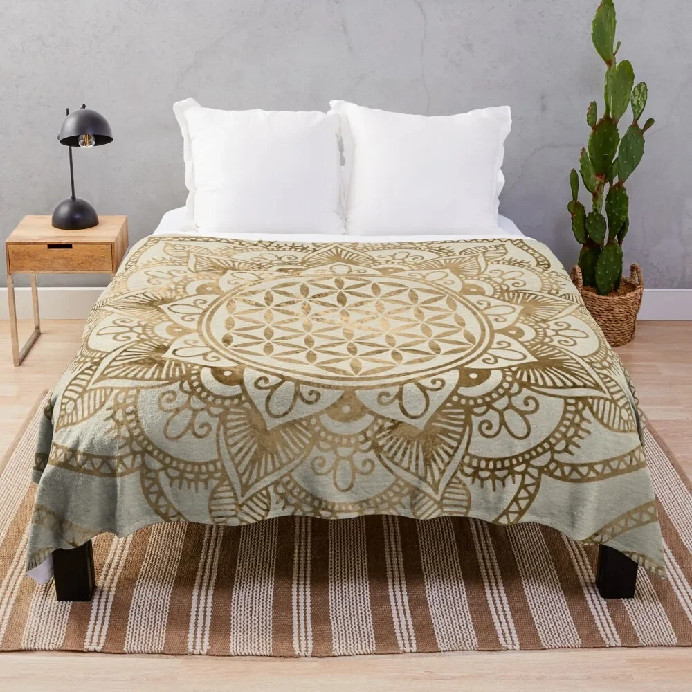 

Flower of Life in Lotus - pastel golds and canvas Throw Blanket Fluffys Large Personalized Gift Single Blankets