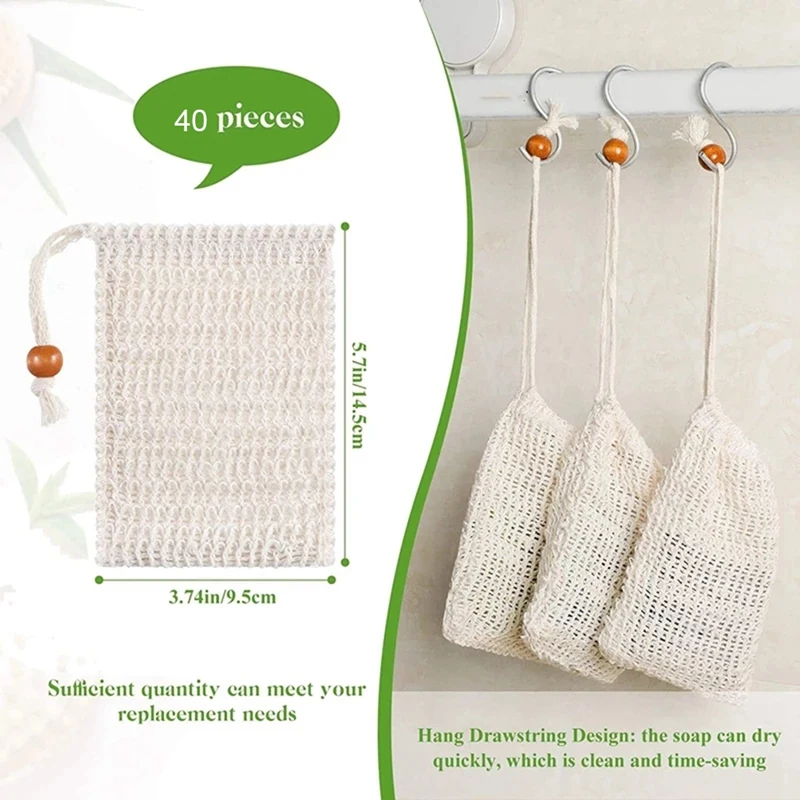 100/50//20/10Pcs Shower Bath Sisal Soap Bag Natural Sisal Soap Bag Exfoliating Soap Saver Pouch Holder for Bath & Shower Use 6