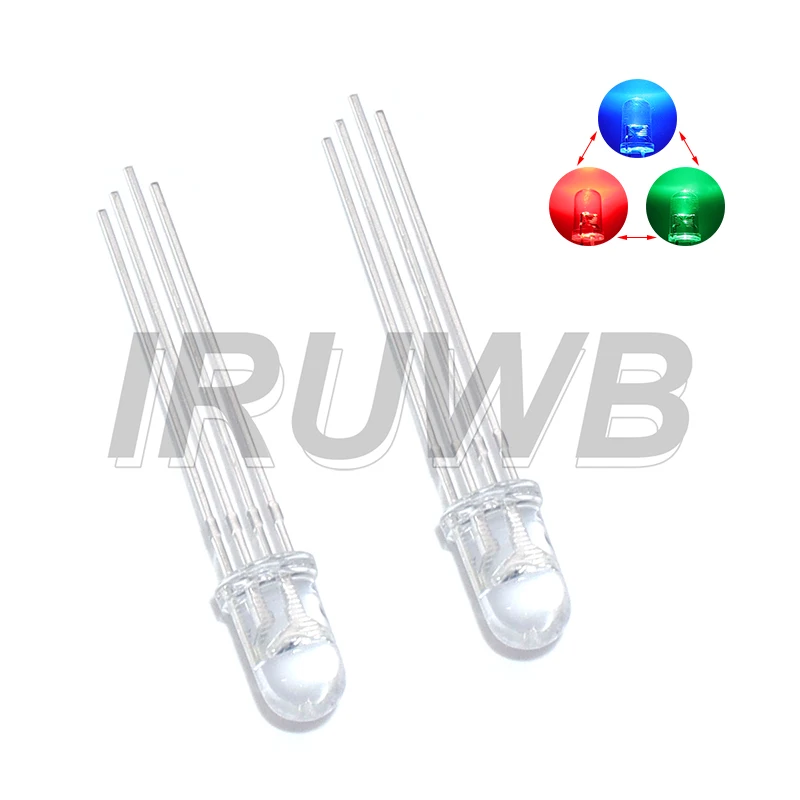 50 Uds. Diodo de 5mm colorido cuatro pies transparente luz de color resaltado 5mm LED a todo color RGB rojo/verde/azul cátodo/ánodo común