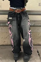 Jean imprimé totem chiné pour hommes, Style américain, vieux délavé, jambes larges, rétro, ample, tendance, jambes larges, pantalon gothique Y2K unisexe 5