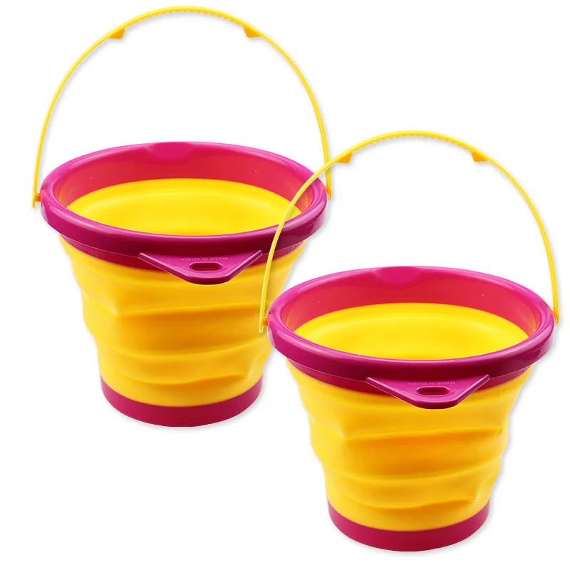 Beach Tool Portable Folding Square Bucket Children's Toys Silicone Summer Collapsible Handle Bucket Kids Game Water Outdoor Toys 6