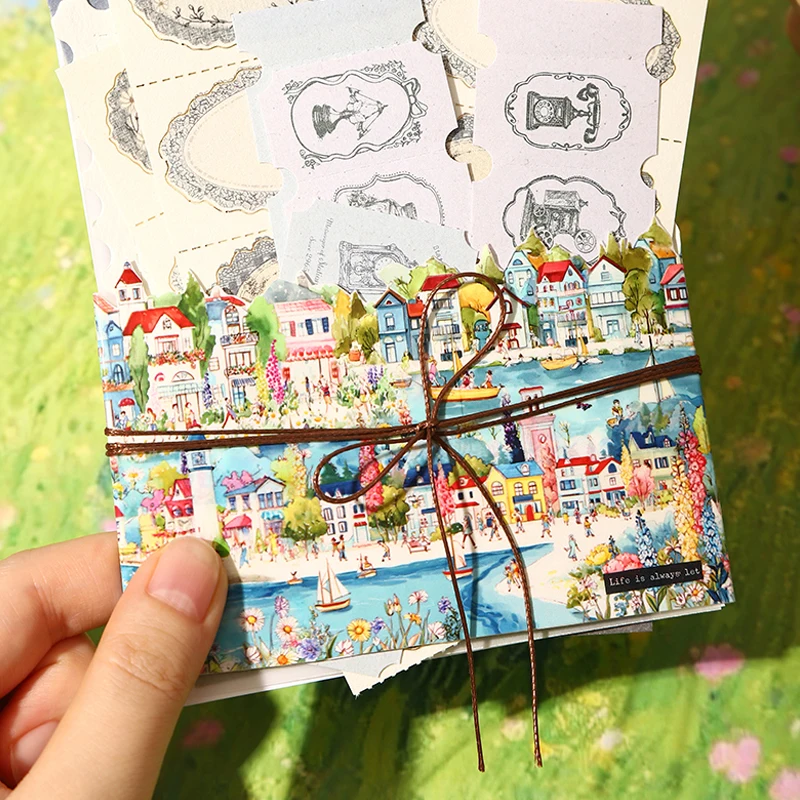 Mr.Paper 3롤 워크 인투 더 타운 시리즈 PET 와시 테이프, 수채화 풍경 디오라마 테이프 (저널, 스크랩북킹, DIY, 다이어리용)