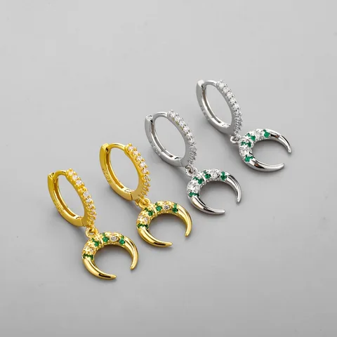 Prevent Allergy 925 Stamp Earrings New Trend Vintage Sparkling Moon Zircon Bride Party Jewelry Birthday Gifts