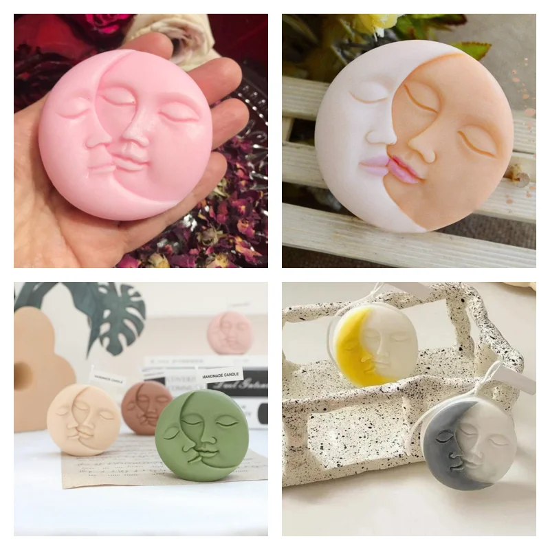 Moon Love Sun Design Silicone Candle Mold Round Minimalist Style Face Candle Mold DIY Handmade Ornaments Soap Plaster Mould 1pcs Silicone Mold Silicone Candle Mold Aromatherapy Candle Mold Silicone Candle Molds Candle Mold