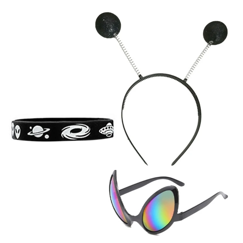 

Y1UB Bouncing Ball Headband Adult Photoshoot Alien Sunglasses Glove Bangle