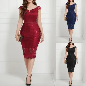 Elegant Lace Evening Bodycon Dress V Neck 1
