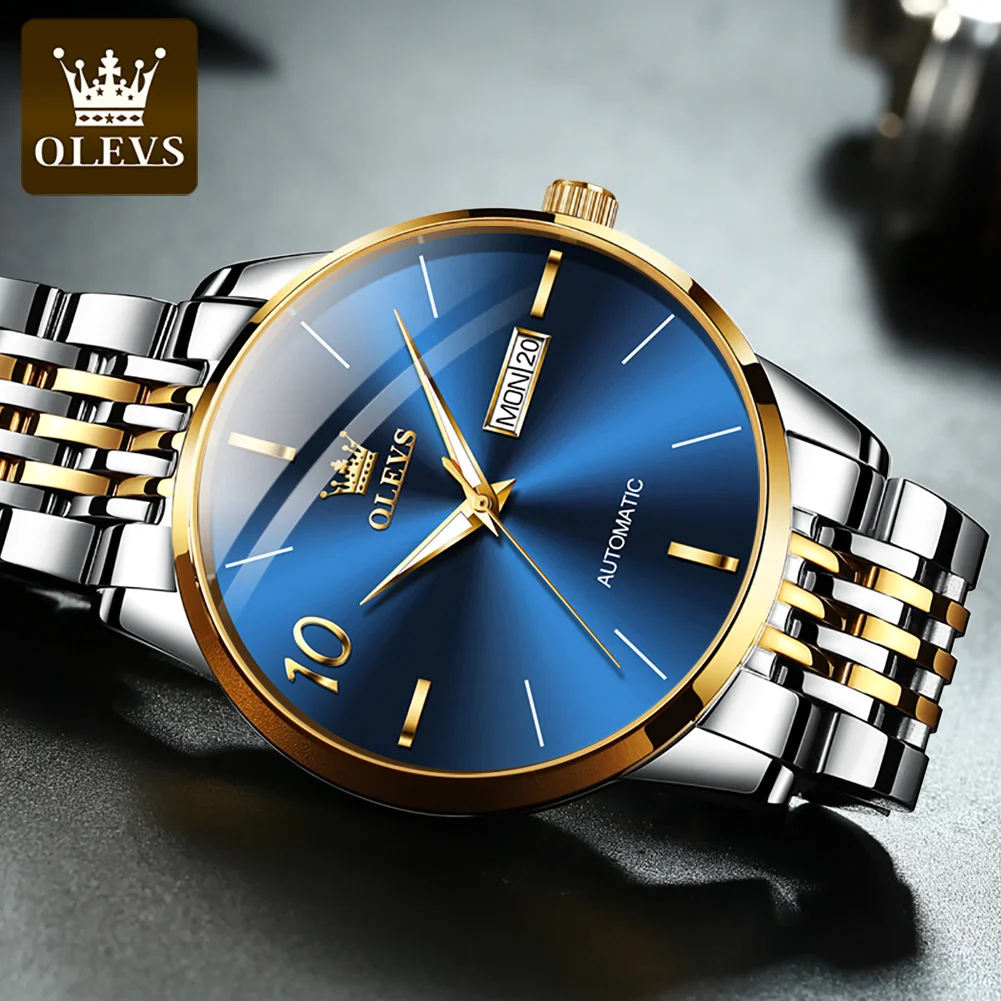 OLEVS New Business Mens Watches Top Brand Luxury  Stainless Steel Waterproof Week Calendar Mechanical Watch Men Reloj Hombre