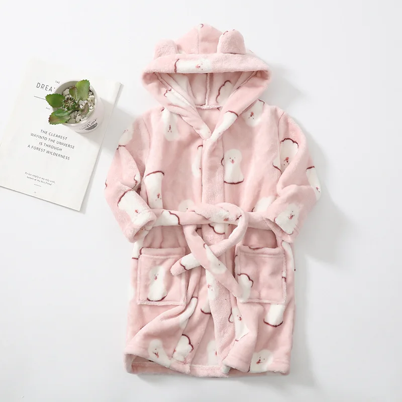 Long Sleeve Hooded Children's Bathrobe Cartoon Tiger Kids Robe Lovely Animal Boys Bath Robe Spring Autumn Girls Bathrobe
