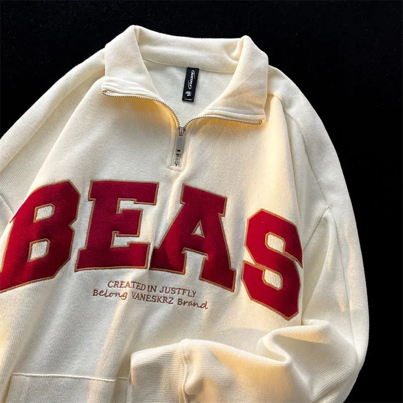 

High Street Preppy Retro POLO Shirt Men Women American Letter Embroidery Oversized Sweatshirt 2022 Autumn Winter Kawaii Clothes