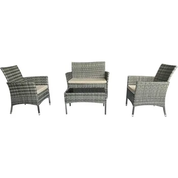 4-Piece Wicker Patio Furniture Set with Sofa, Chairs & Table 1