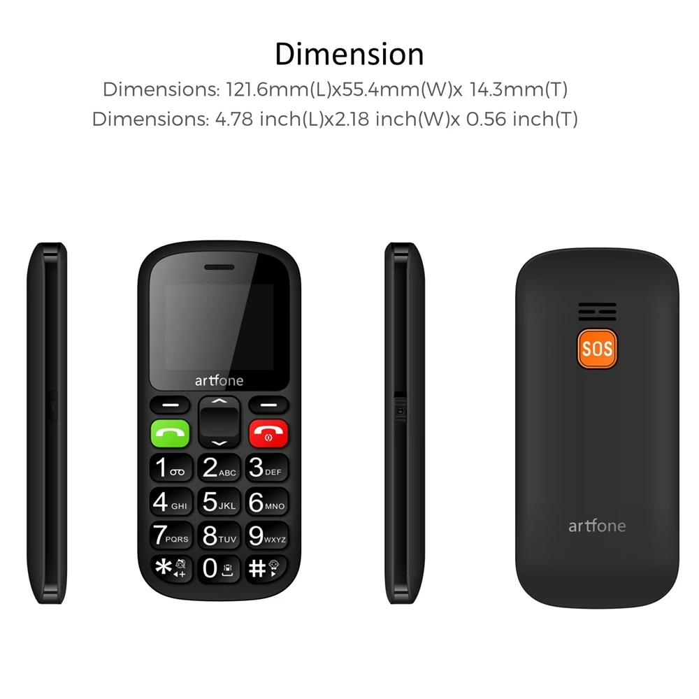 Artfone CS181 GSM 2G Bar Senior Cellphone Big Voice Big Button Mobile Phone For Elderly One Key SOS Dual Sim Torch No Russian 6