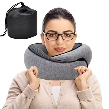 Cuscino per il collo in Memory Foam Vertebra cervicale da viaggio portatile per la pausa di pranzo aereo tipo U di cuscino per dormire cuscino da campeggio borsa per il trasporto 1