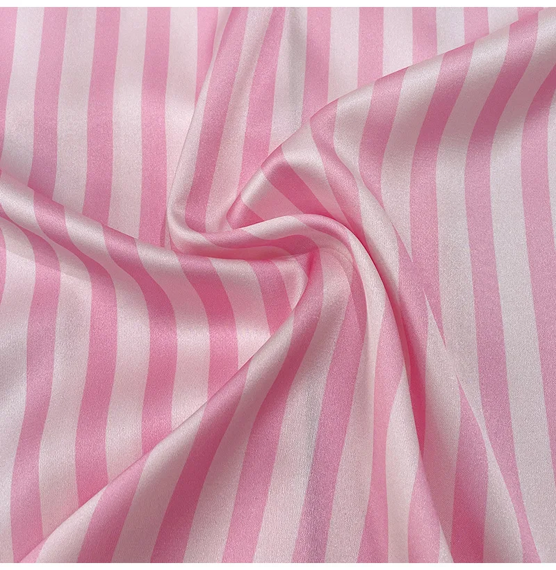 Summer Pajama Sets for Women Short Pink Striped Ice Silk Pajamas for Women Home Suit Clothing Sleepwear Sets Wholesale