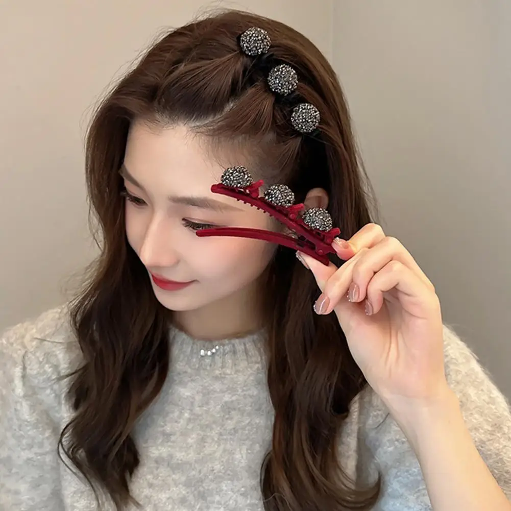 Rhinestone Heart Decor Elegant Hair Pin Lint Double Layer