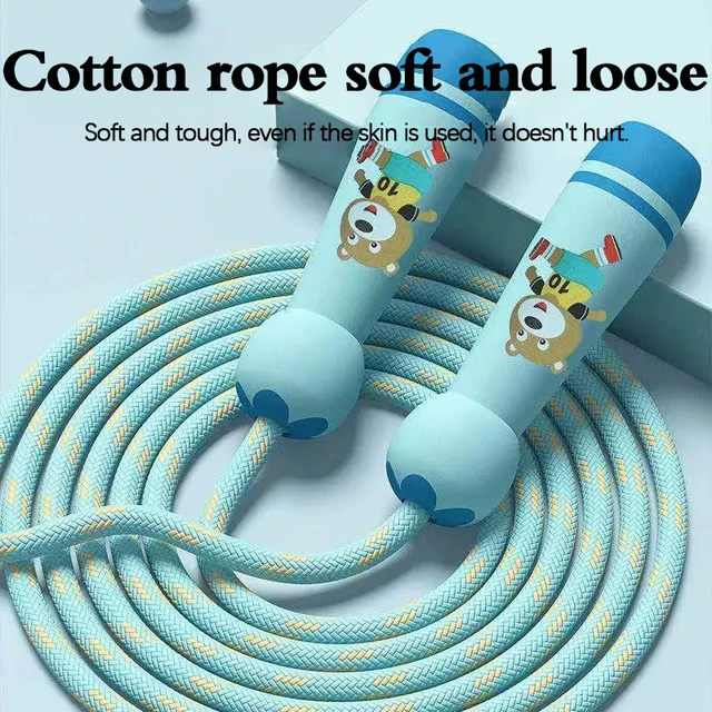 Kids Sports Adjustable Cotton Jump Rope Fitness Lovely Cartoon Skipping Rope with Natural Wooden Handles Fillet Design Anti Slip 4