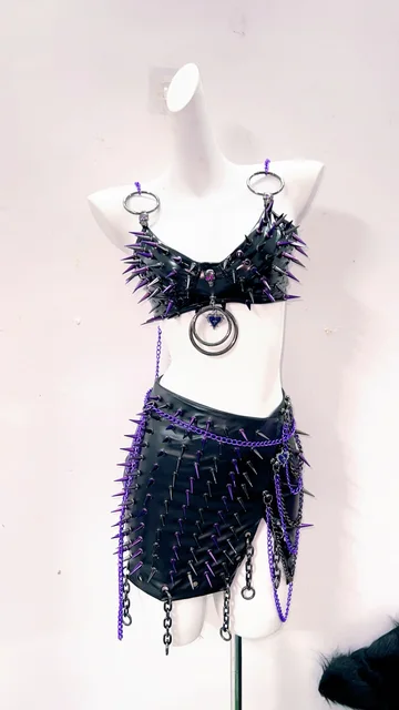 Strappy Purple Spike Top and Skirt Set 4