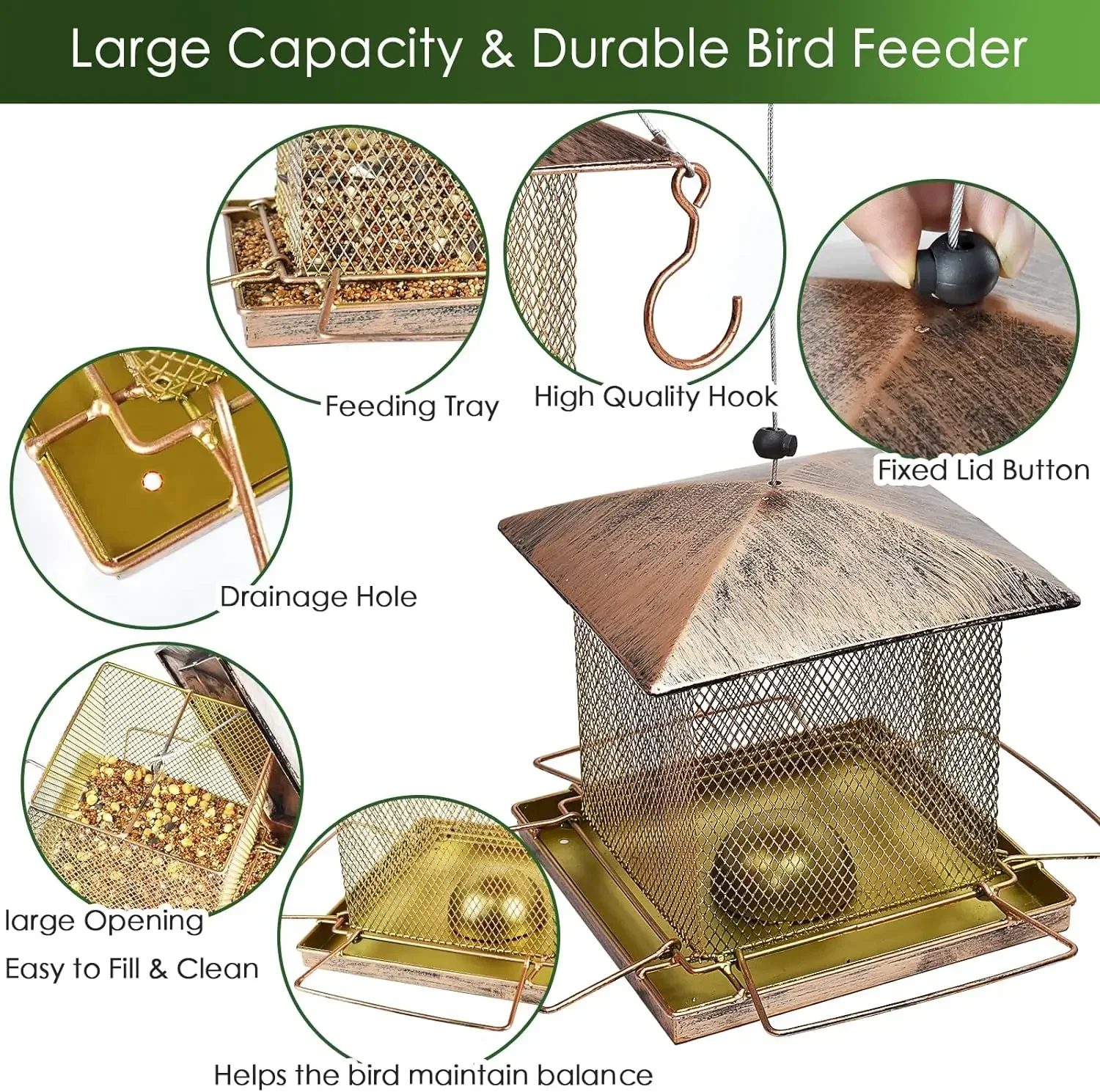 Bird Feeder for Outdoor Hanging, Heavy Duty Metal Squirrel Proof Wild Bird Feeders for Garden Yard Outside Backyard Decoration