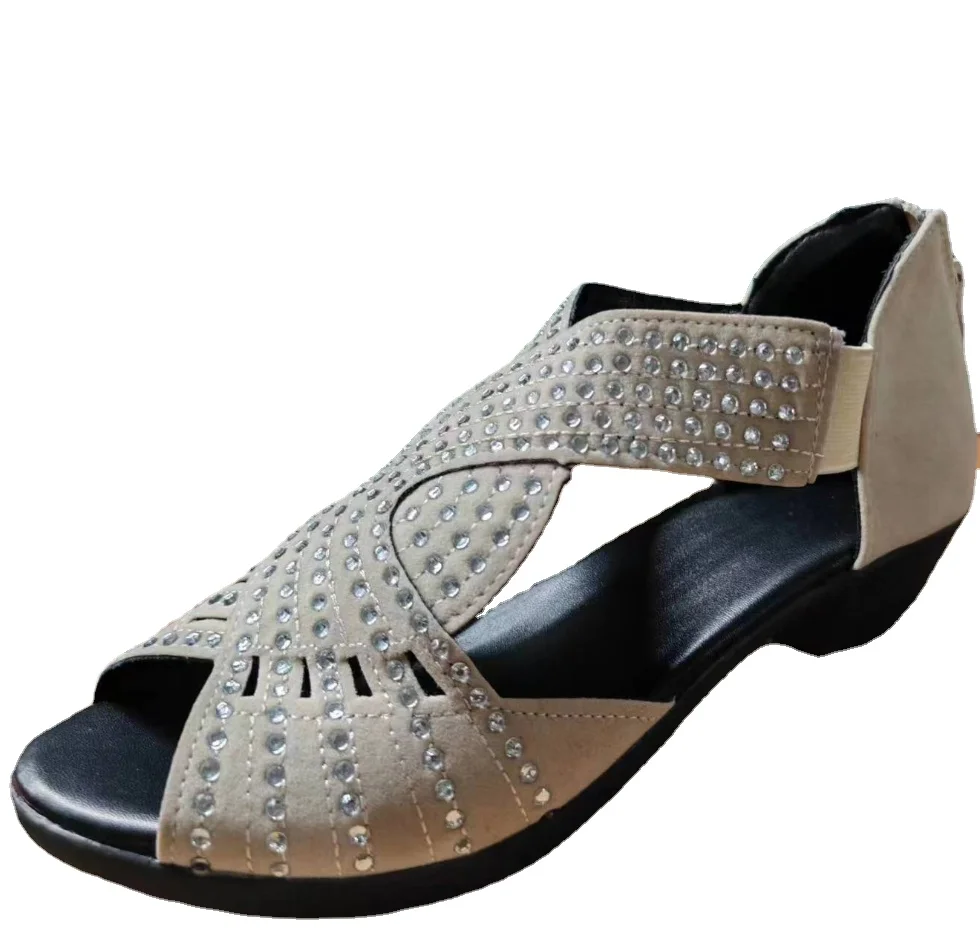 2023 New Fashion Comfortable Sandals Women's Rhinestone Zipper Crystal Indoor Shoes Women's Open Toe Shoes