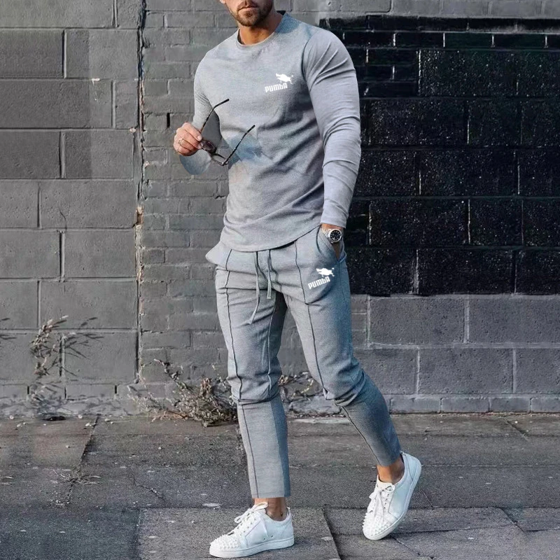 Men's Spring Autumn Round Neck Long sleeved T-shirt Trousers Suit For Men Clothing Casual Fashion Sports 2 Piece Set Tracksuits