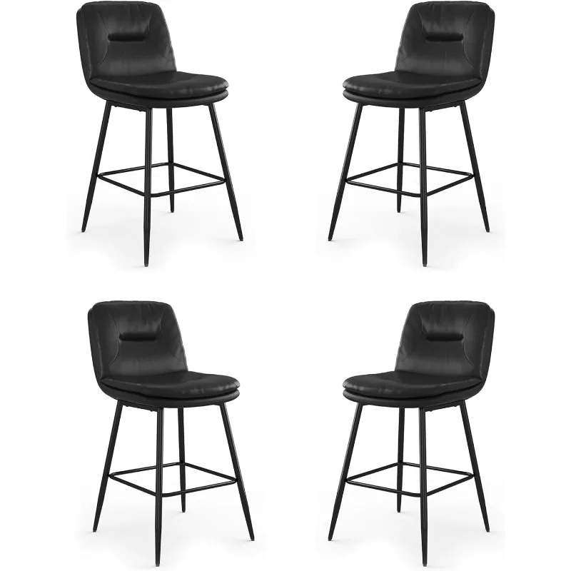 Upholstered Bar Stools Set of 4, Counter Height Bar Stools for Kitchen Island, Faux Leather Armless Barstool Chairs, 24 Inch