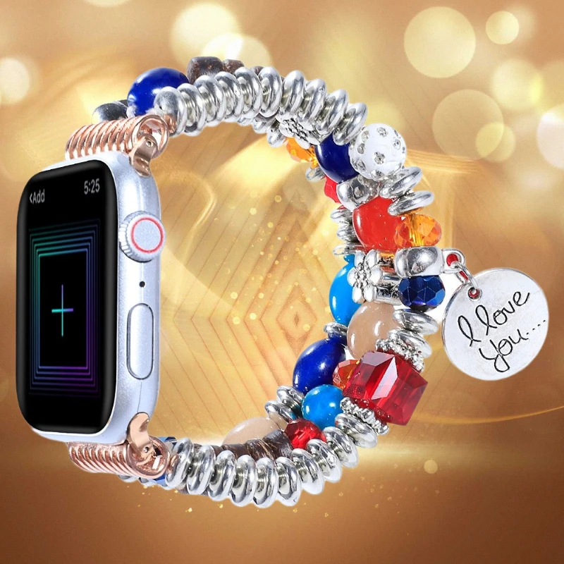 

Jewelry Beaded Strap For Apple watch band 45mm 41mm Elastic Bracelet Wristband For iWatch 8 7 6 5 4 3SE 44mm 42mm 40mm 38mm band